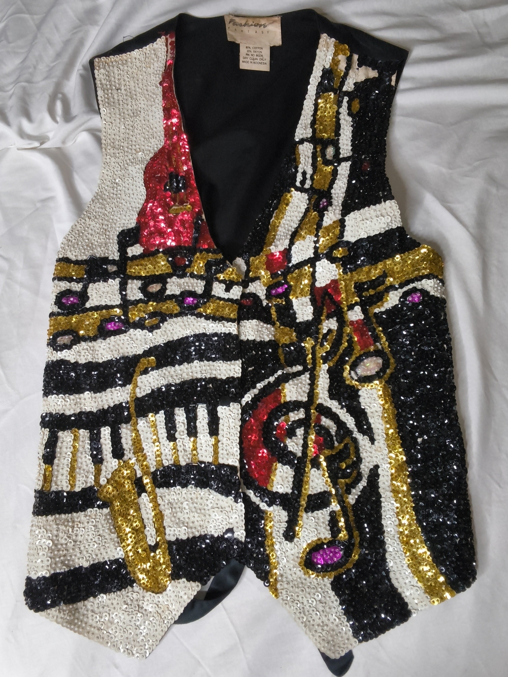 Sequin Musical Instrument Vest - Black, White, Gold & Red
